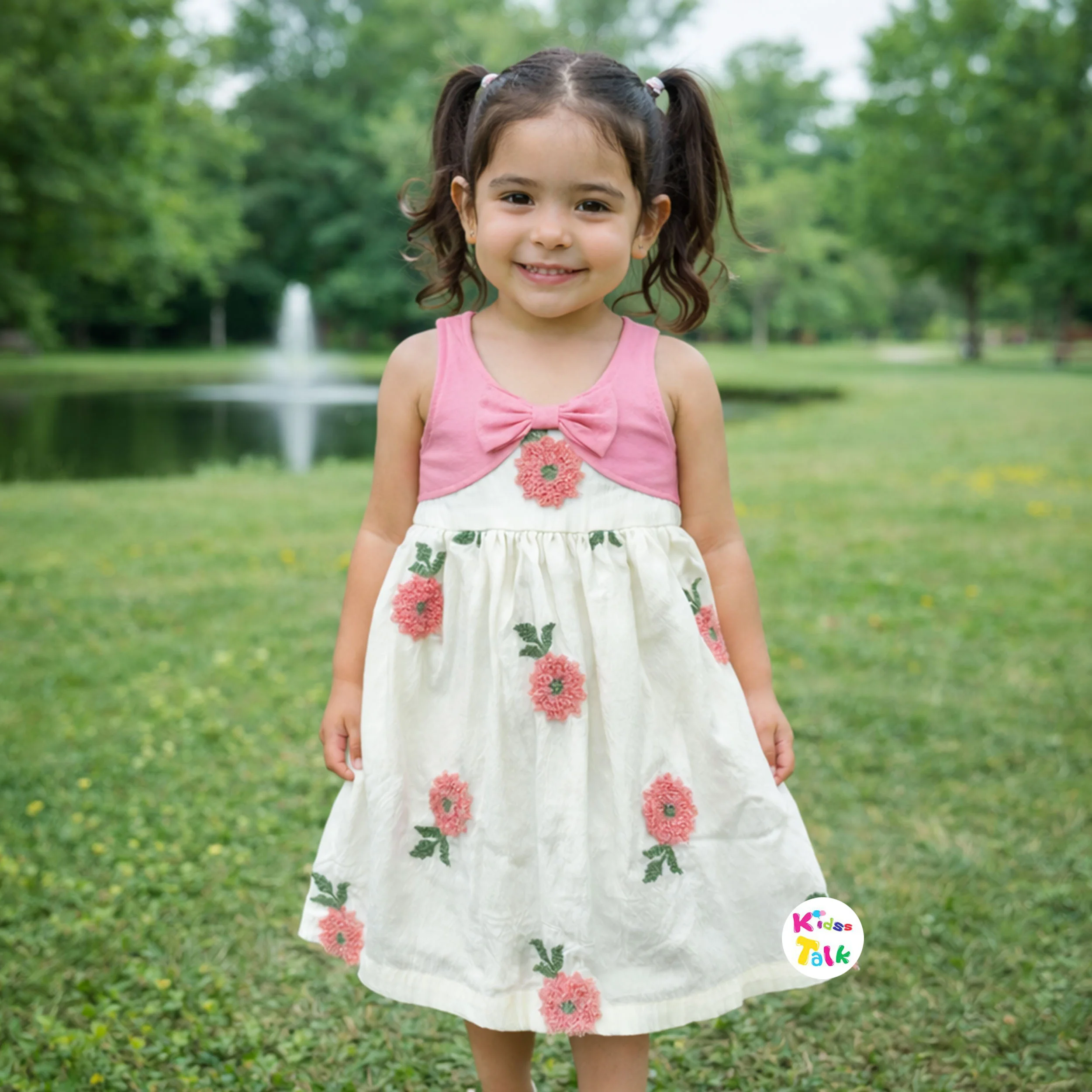 Soft Cotton Sleeveless Frock With Cute Embroidered - Baby Pink